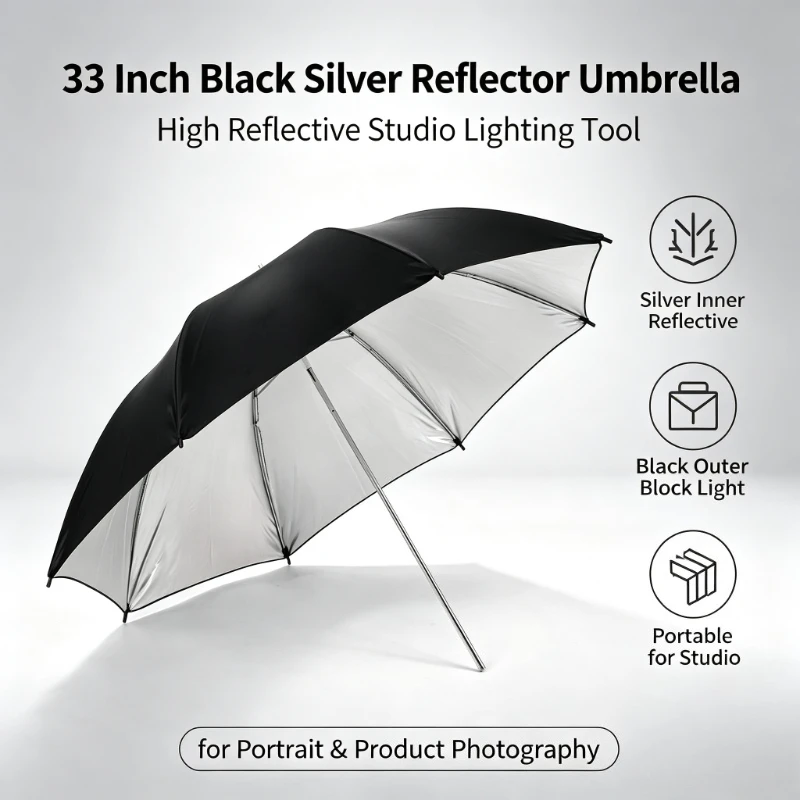 Photography Lighting Umbrella - Parasol odblaskowy 33-calowy (83 cm) czarno-srebrny,